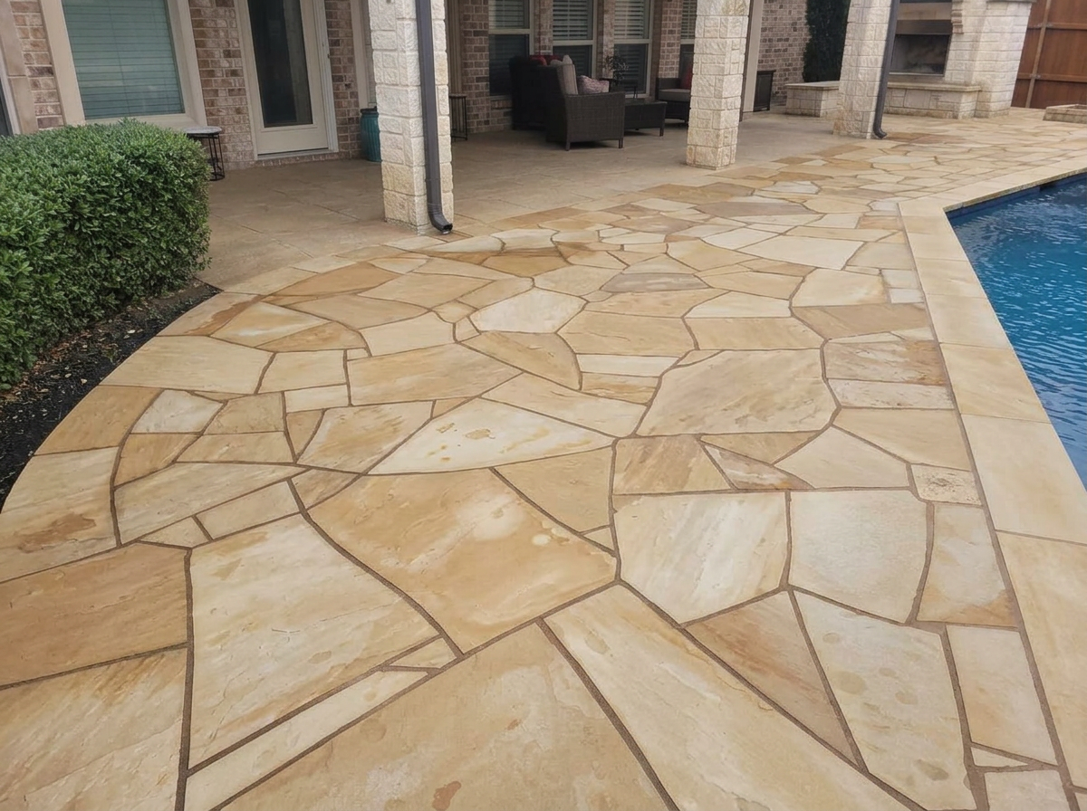 Flagstone patio after cleaning